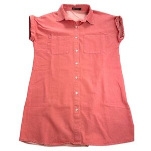 Zilcremo Salmon Pink Button Front Shirt Dress Size Large